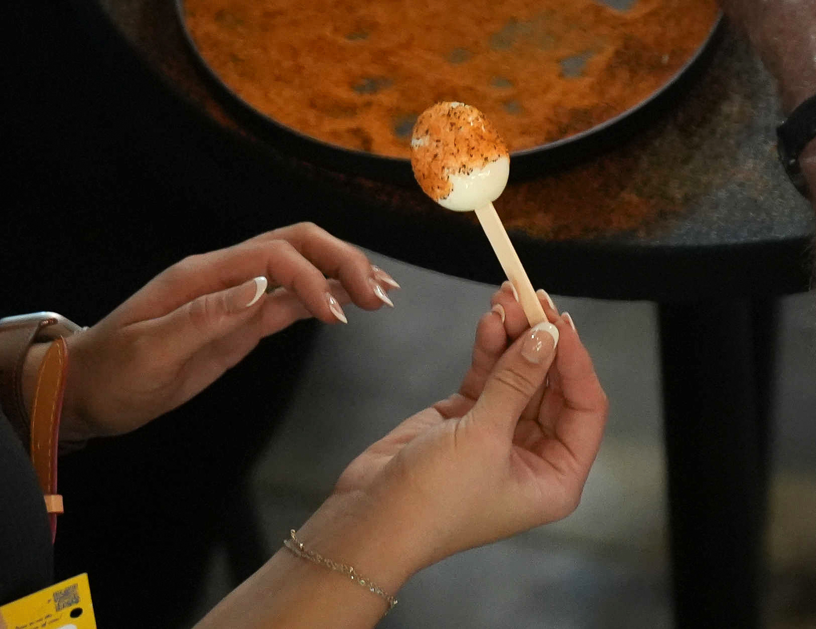 Hardboiled egg on a stick remains a popular free treat throughout the Fair.