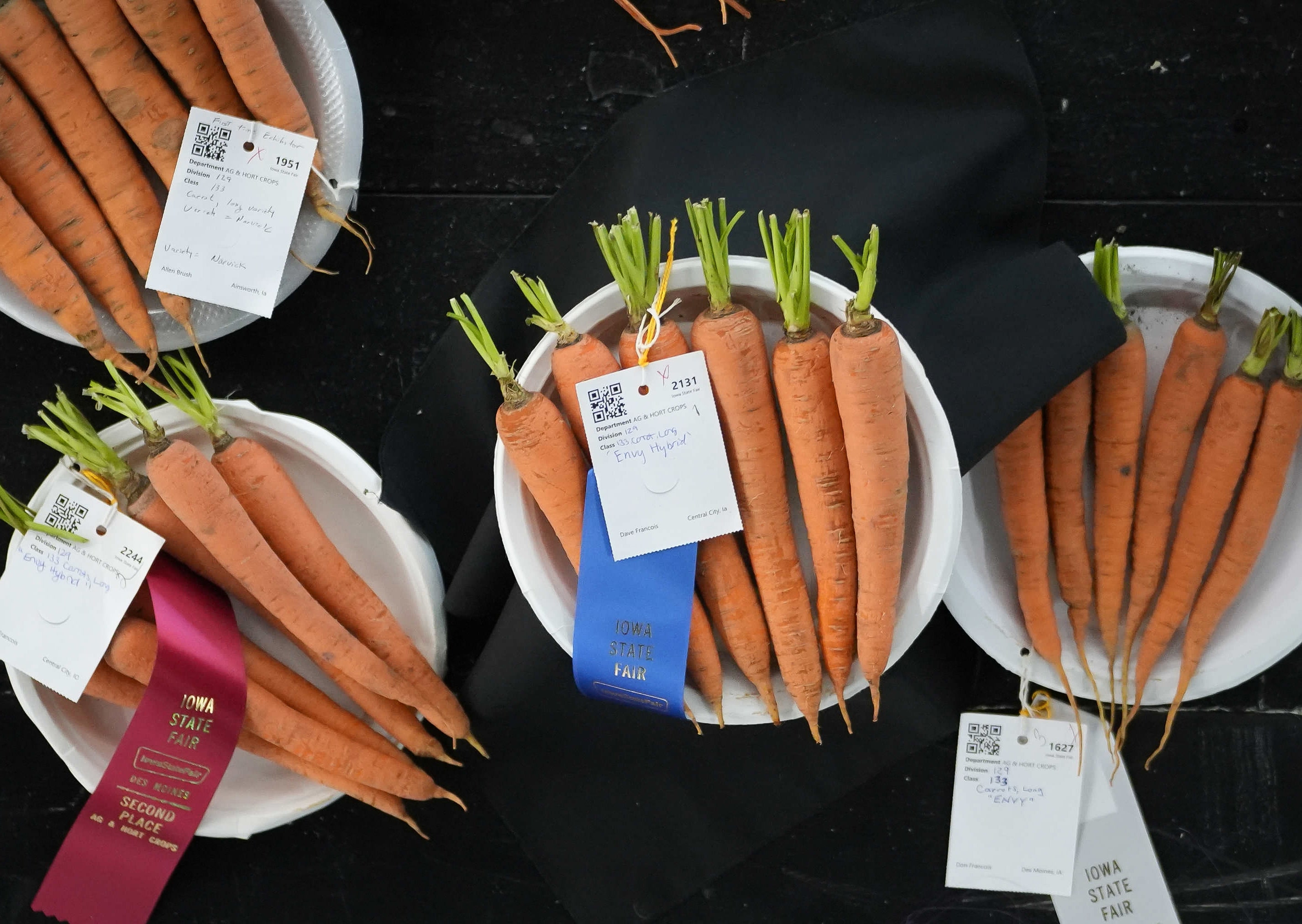 Award-winning vegetables on display in the Agriculture Building.