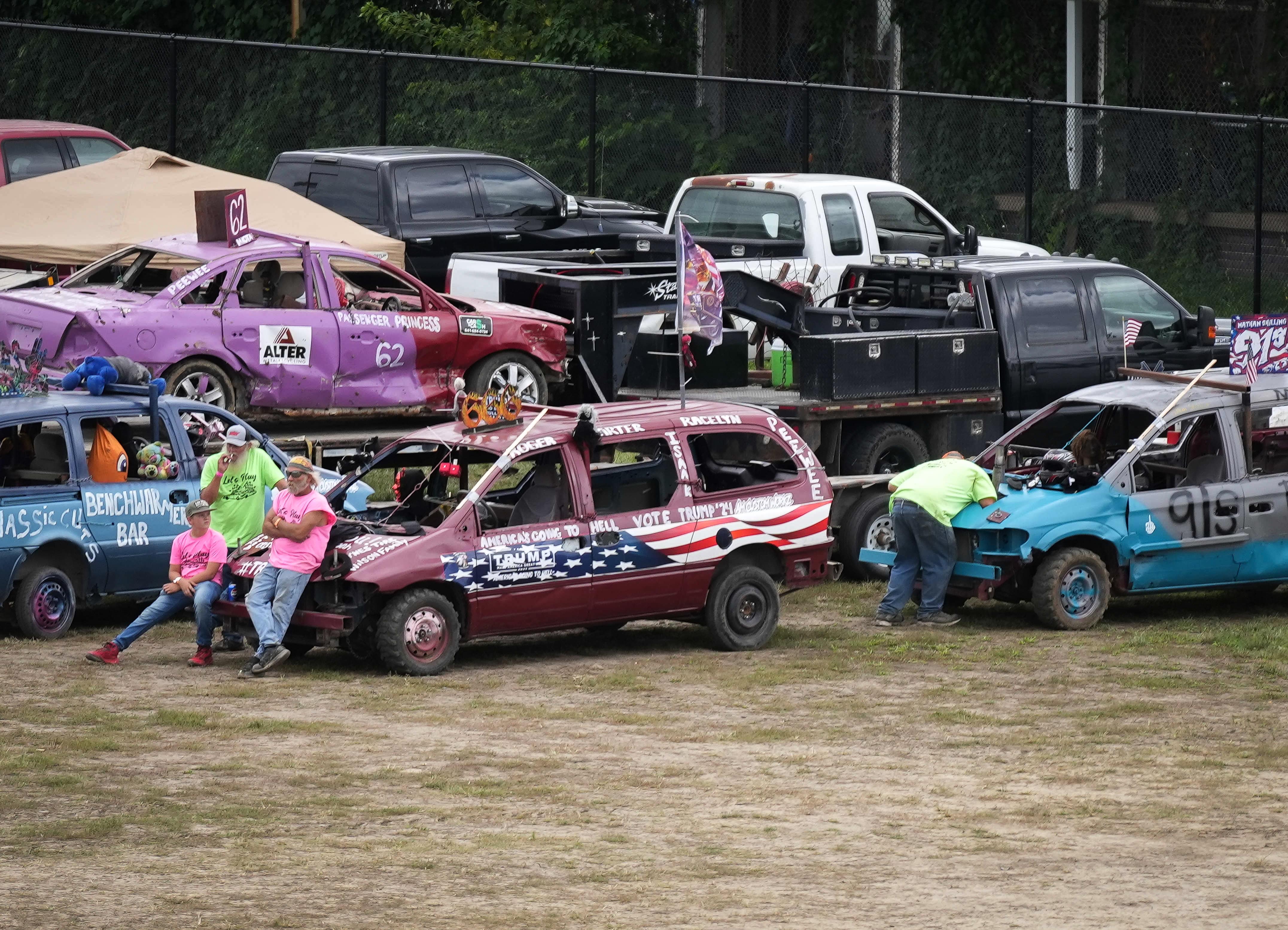 Cars smashed and crashed and wreaked havoc on one another during the demolitions derby.