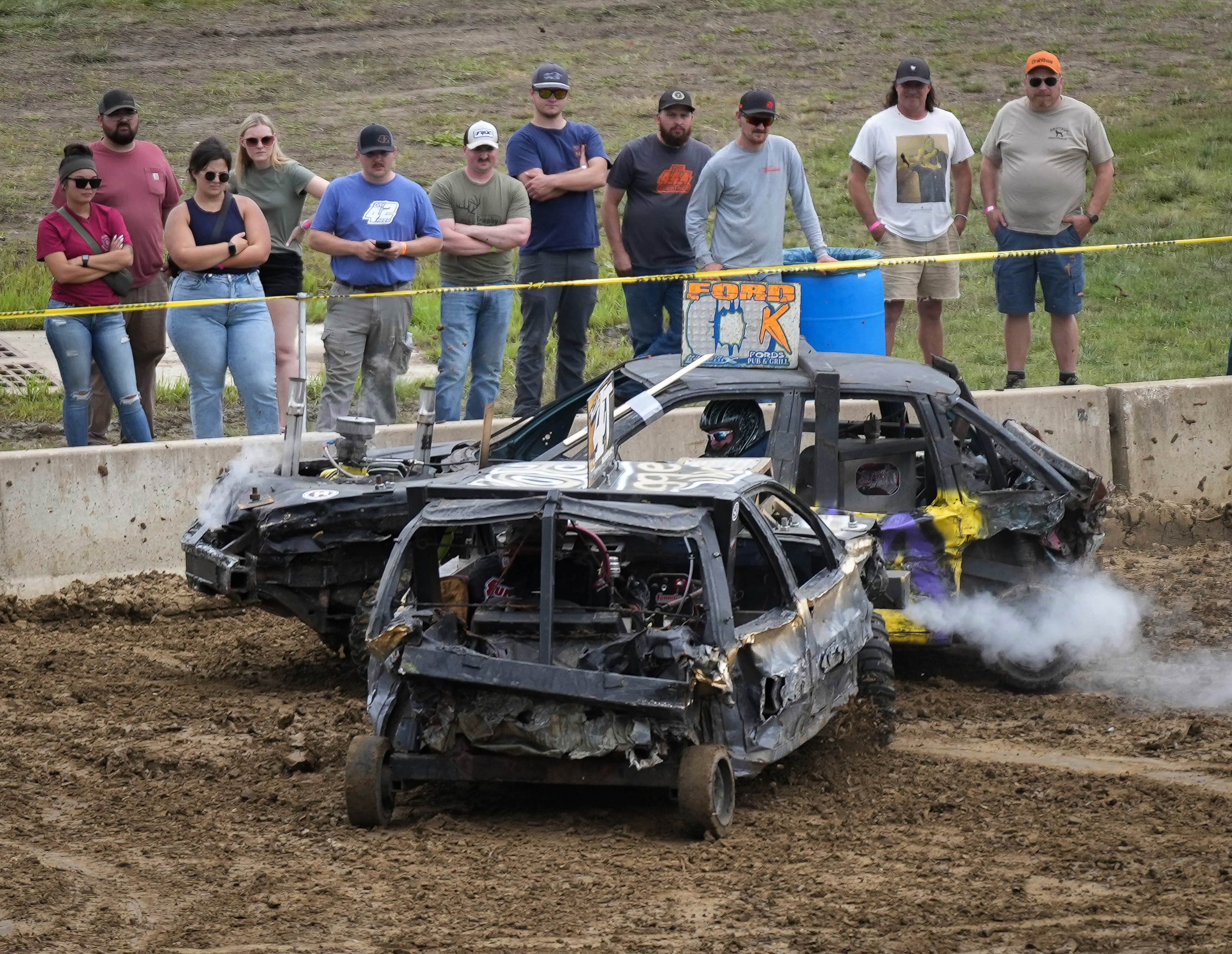 Cars smashed and crashed and wreaked havoc on one another during the demolitions derby