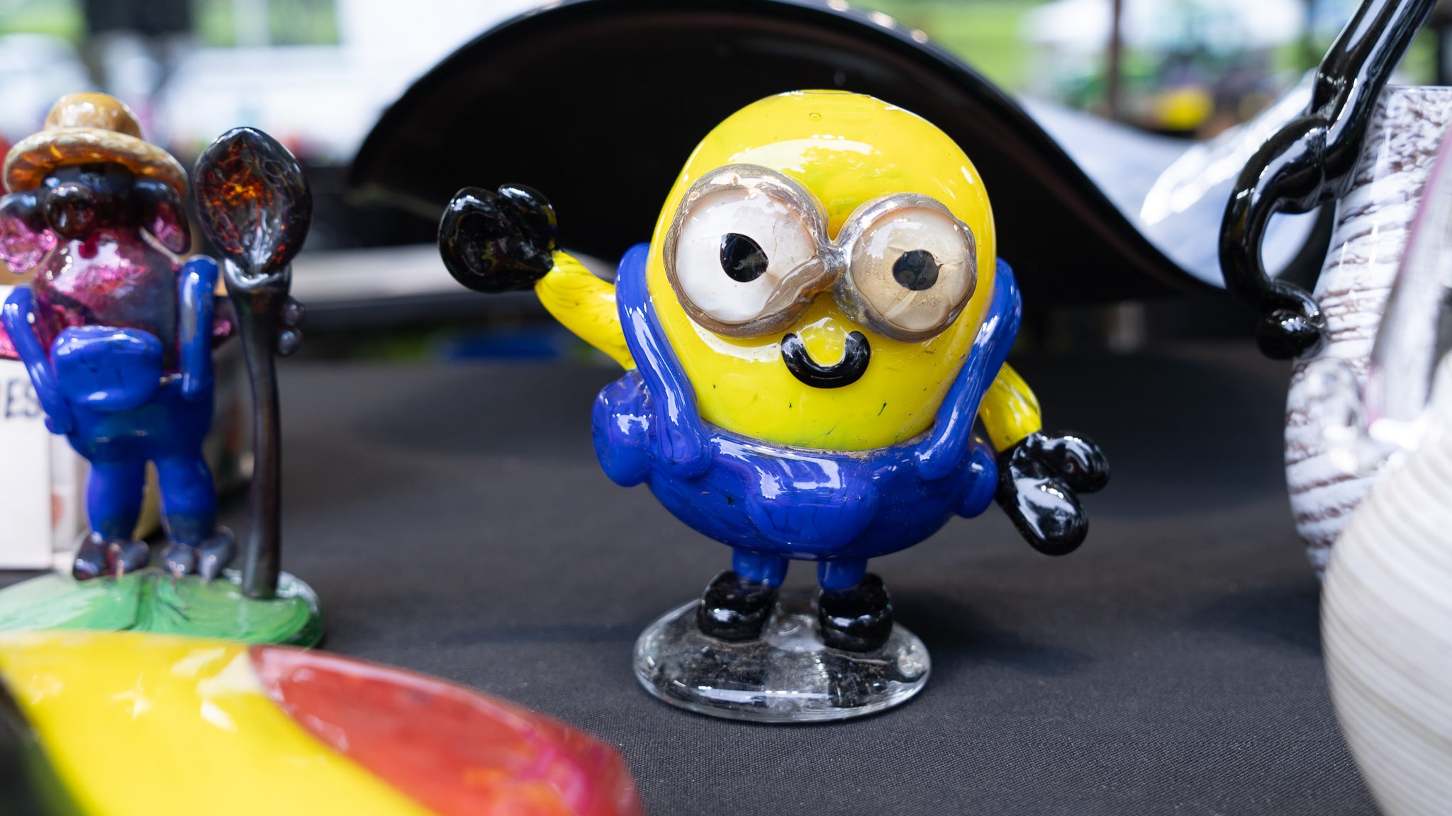 Glass-blown minion on display at the Hot Glass Academy.