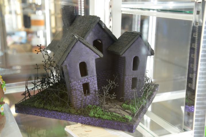 gray, spooky gingerbread house