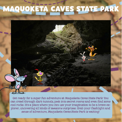 Nature Cat and his friends at Maquoketa Caves State Park