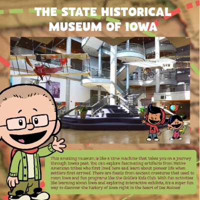 Xavier Riddle and his friends at the State Historical Museum of Iowa