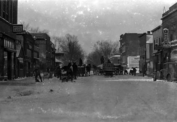 Removing snow from main street, Forest City, ca. 1930