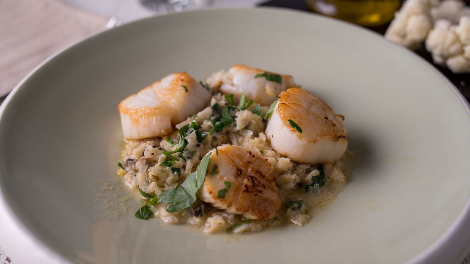 Cauliflower Risotto with Seared Scallops