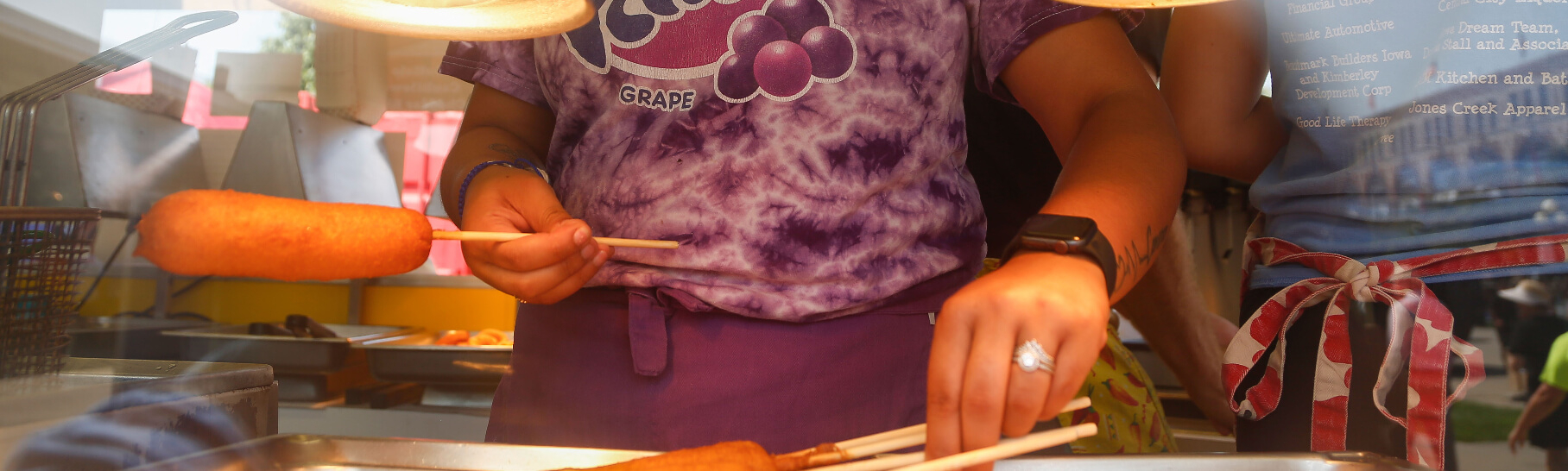 Vegetarian corn dog prepared at the Iowa State Fair