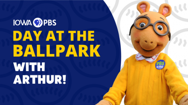 A photo of Arthur Read from the PBS KIDS show, Arthur and text that reads Day at the Ballpark with Arthur