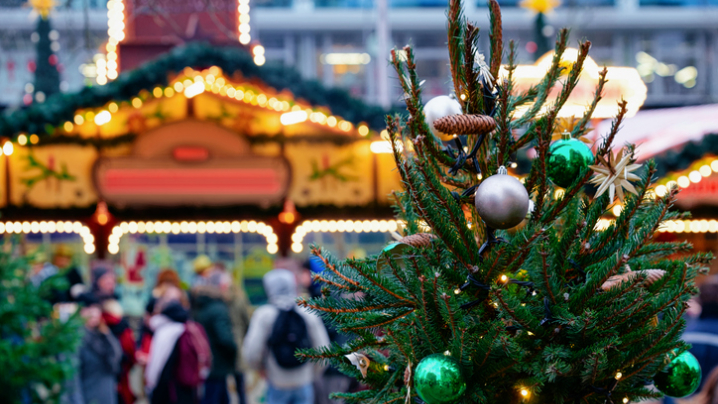 Christmas Market with decorated tree