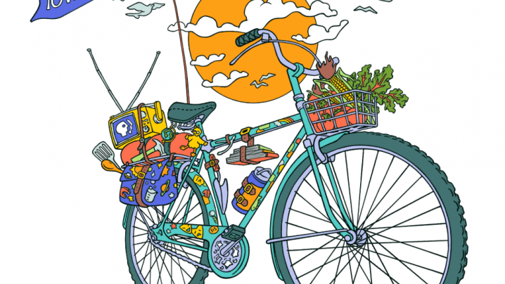 bike with references to PBS on it for an illustrated t-shirt design