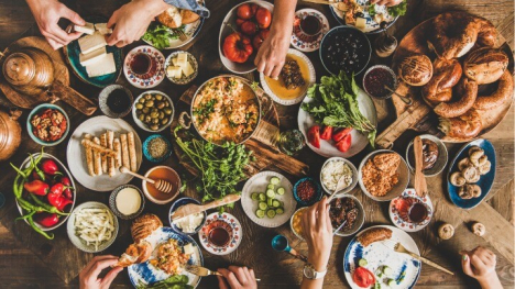 table filled with a variety of food