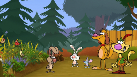 Nature Cat and his friends surrounded by trees