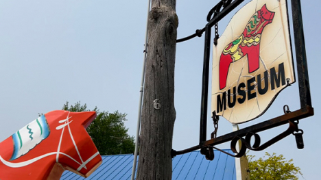 Outside the Swedish American Heritage Museum in Swedesburg, Iowa, stands a 14-foot tall red Dala horse