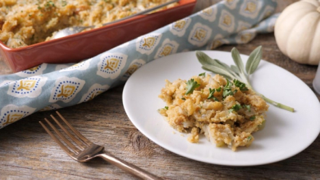 stuffing on a plate for Thanksgiving dinner