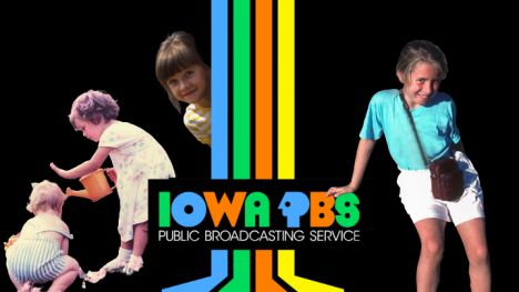 Iowa PBS retro logo with vintage photos of children playing