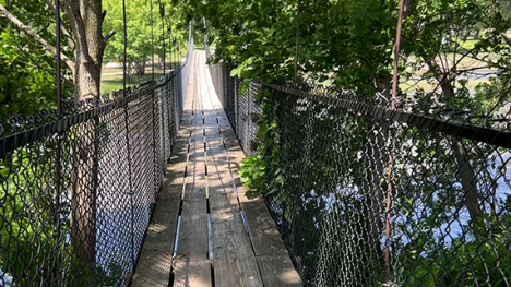 Looking across the Emmet County swinging bridge.