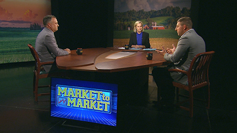 Jeff French, Brooke Kohlsdorf and Ross Baldwin at the Market to Market desk.