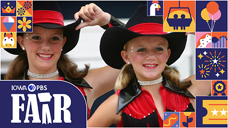 Two cowgirls tip their hats and perform at the 2024 Iowa State Fair Talent Championship.