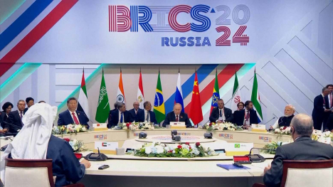 Vladimir Putin speaking at BRICS 2024